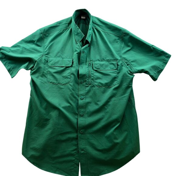 Duluth Trading Co Mens Shirt Size XLT Green Short Sleeve Button Up Outdoors Mesh - Picture 1 of 10